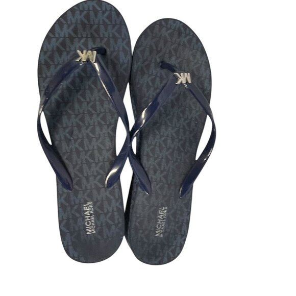 MICHAEL KORS MK Signature Bedford Blue Wedges Thongs Flip-Flops Sandals Size 11 - Picture 5 of 12